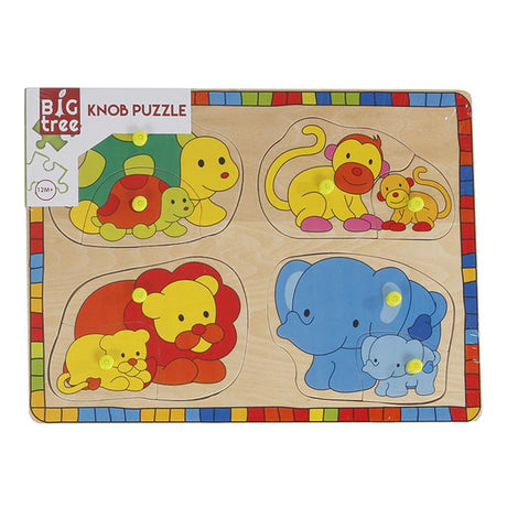 Großer Baum mit Holzeinlage, Puzzle-Tiere