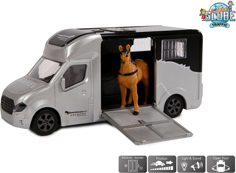 Kinderglobus Pferdetransporter aus Druckguss mit Licht und Ton, grau