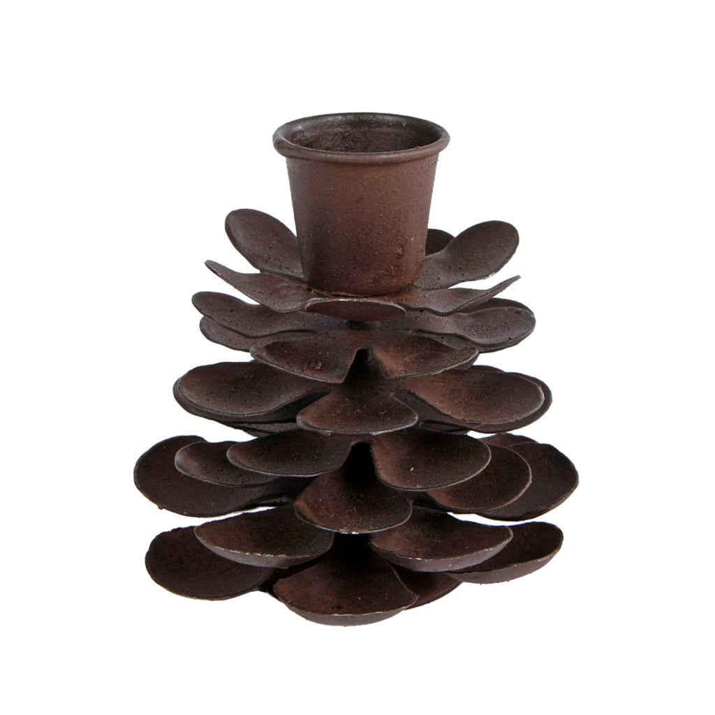 Diversen kandelaar pinecone s donker roest metaal 6x6x8cm