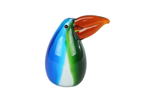 Sculptuur toekan blauw groen glas 11,5x8x13cm