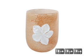 Vaas imogen m met bloem terra wit glas 12x12x14,5cm