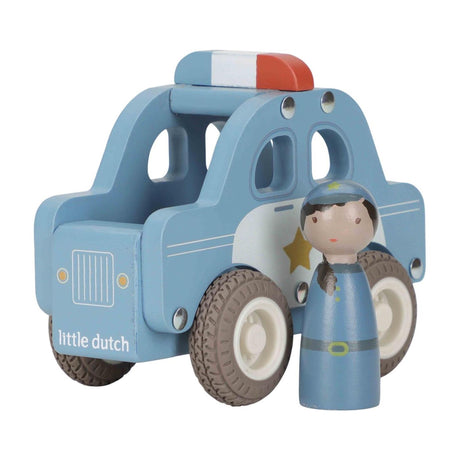 Little dutch houten politiewagen speelgoedauto blauw met poppetje.
