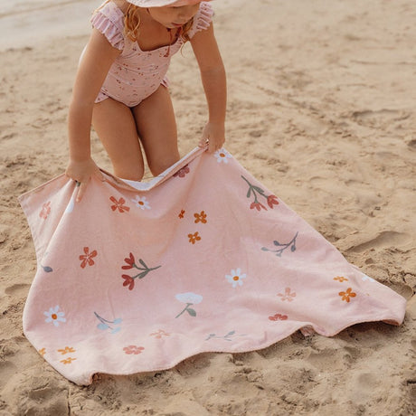 Merkloos sans marque little dutch pink flowers strandlaken 60x120 cm lichtroze