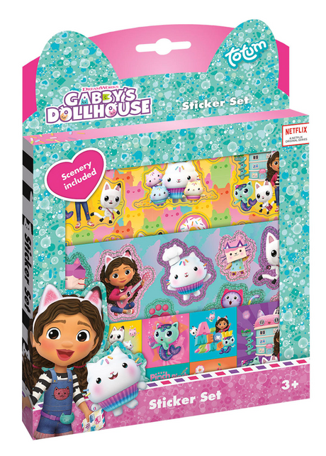 Totum Gabby's Dollhouse Sticker-Set 3 Bögen Aufkleber mit Spieldekor – Gabby's Dollhouse – kreatives Spielzeug für Mädchen ab 3 Jahren