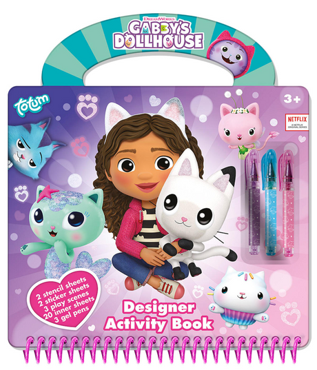 Totum Gabby's Dollhouse Designer-Ferienbuch – Aktivitätsbuch, Zeichnen, Schreiben, Aufkleber, 25 Stück – Gabby's Dollhouse, kreatives Spielzeug, Geschenktipp für Mädchen ab 3 Jahren
