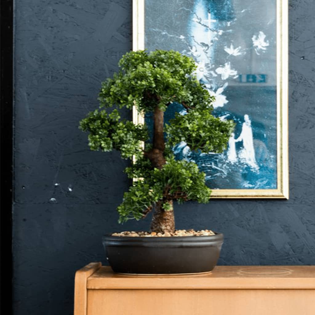 Smaragdna smaragdna umetniška rastlina v rjavem loncu ficus minibonsai 43 cm