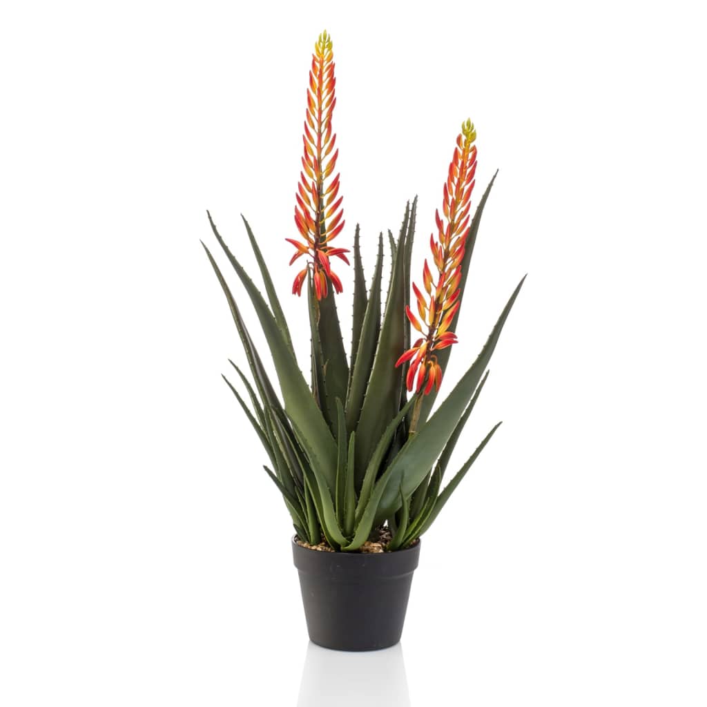 Smaragdkünstige Pflanze in Topf Aloe mit 2 Blumen 80 cm