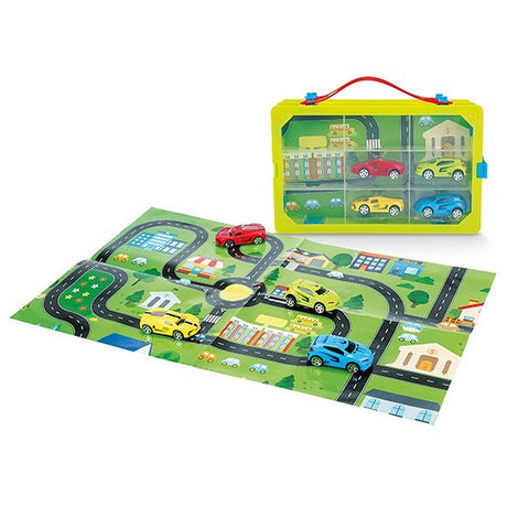 Turbo-Racer-Sammlerkoffer mit Autos und Spielmatte, 6-teilig.