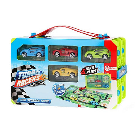Turbo-Racer-Sammlerkoffer mit Autos und Spielmatte, 6-teilig.