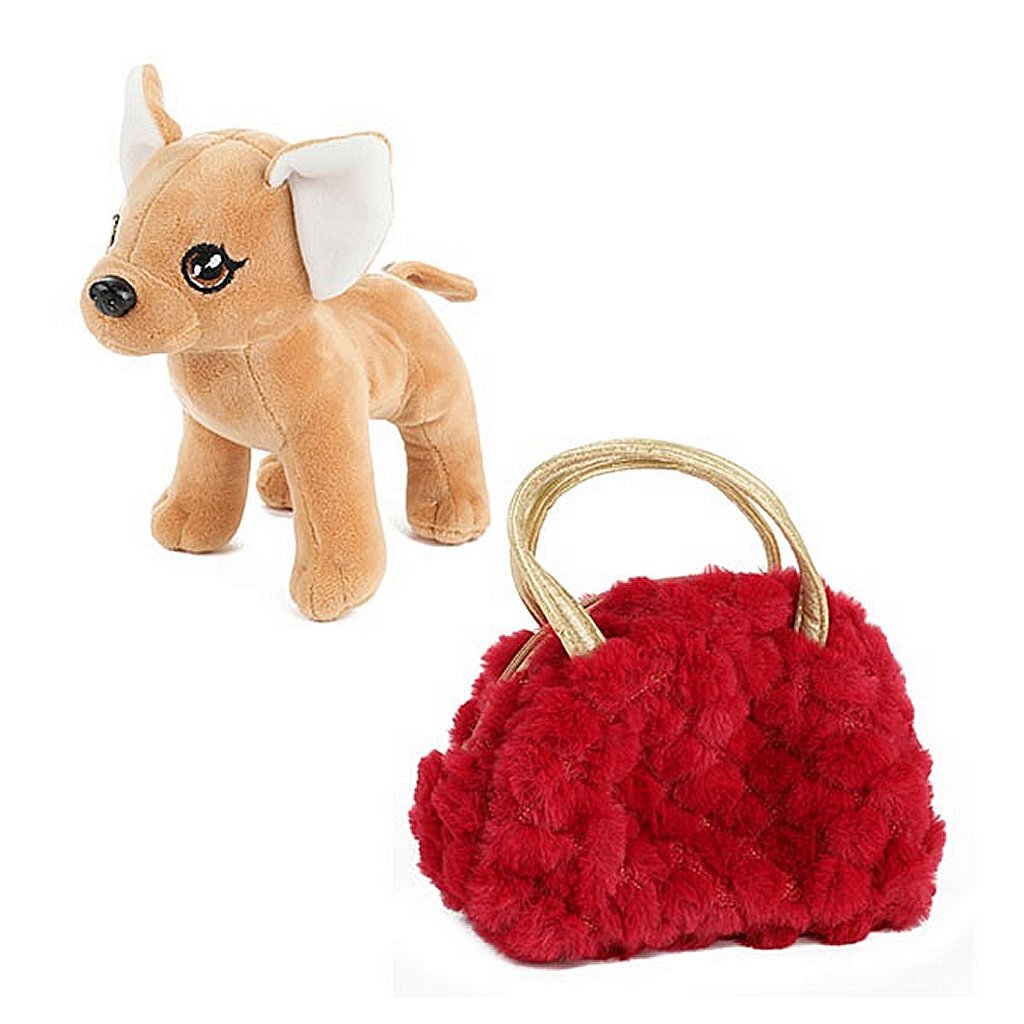 Toi-toys peluche chihuahua cane in borsetta caldante