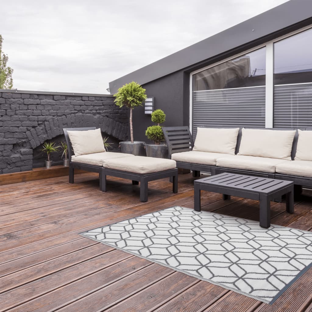 Esschert Design Outdoor Teppich 180x121 cm Grau und Weiß OC25