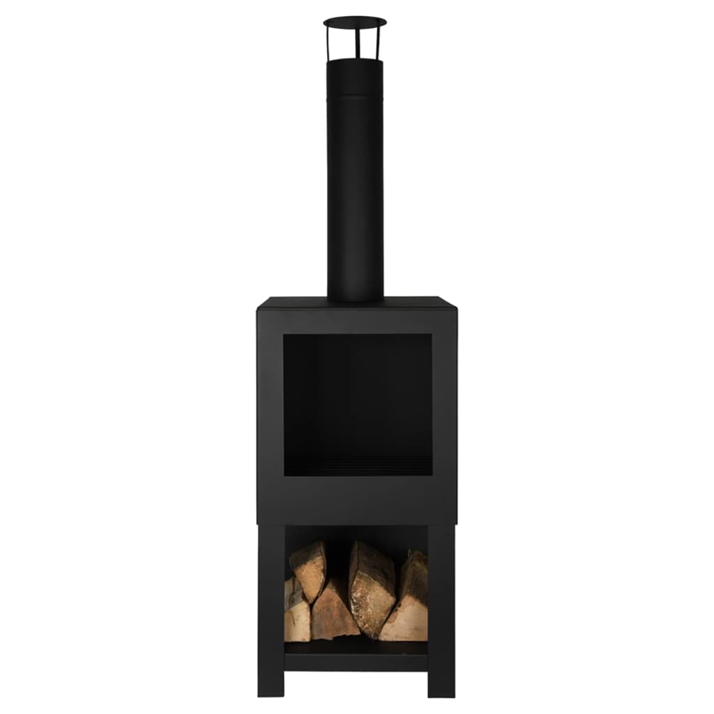 Esschert Design Gartenkamin mit Holzlager schwarz FF410