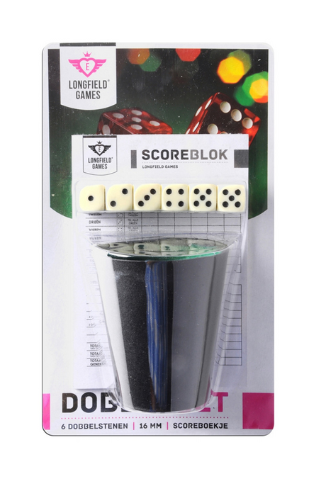 Longfield Würfelset Becher + 6 Würfel und Punktebuch