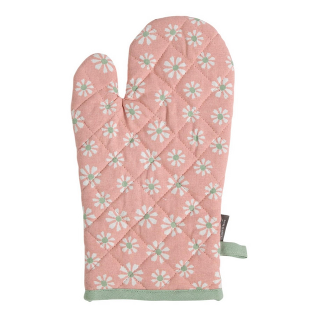 Linen and more lm keukenhandschoen 18x33cm - daisy flowers roze