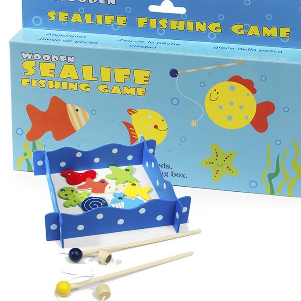 Einfach für Kinder Holzstangen spielen mit Fisch