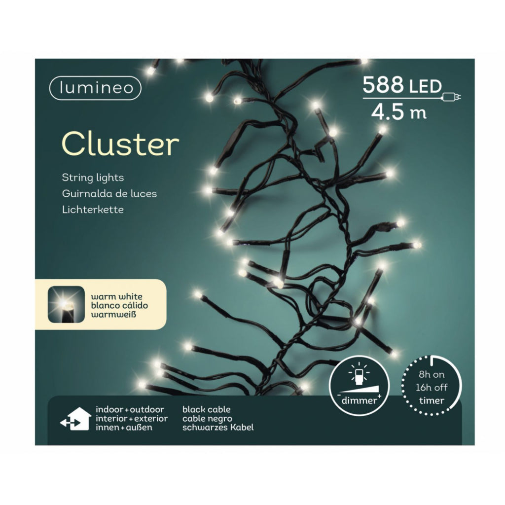 Clúster lumino en cable de iluminación LED al aire libre 588 luces 450 cm de blanco tibio