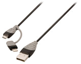 Bandridge bandridge bbm39400b10 2-in-1 data en oplaadkabel usb micro-b male + lightningadapter a male 1.00 m zwart