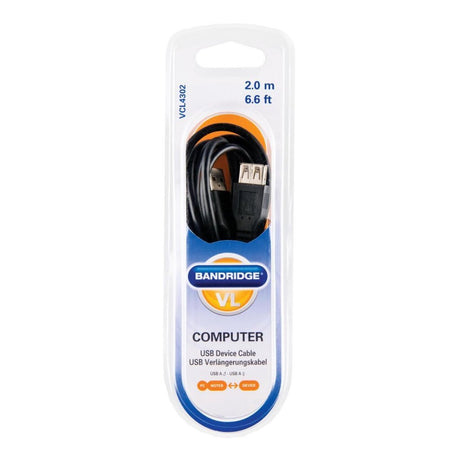 Bandridge USB 2.0 A-Stecker auf USB 2.0 A-Buchse, 2 m, Schwarz