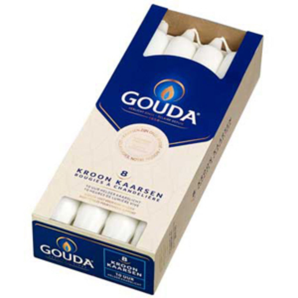 Gouda Kronkaarsen 24x2.4 cm 8 pieces white