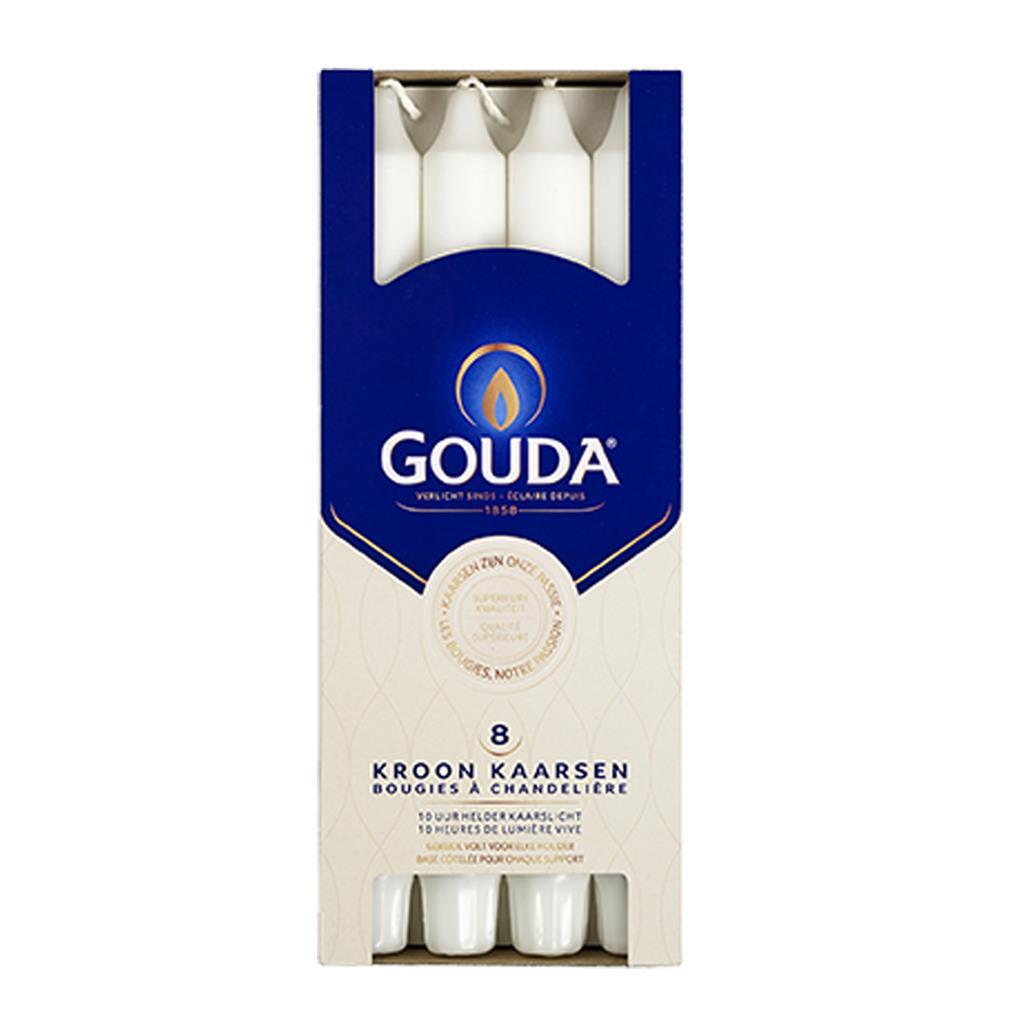 Gouda gouda kroonkaarsen 24x2.4 cm 8 stuks wit