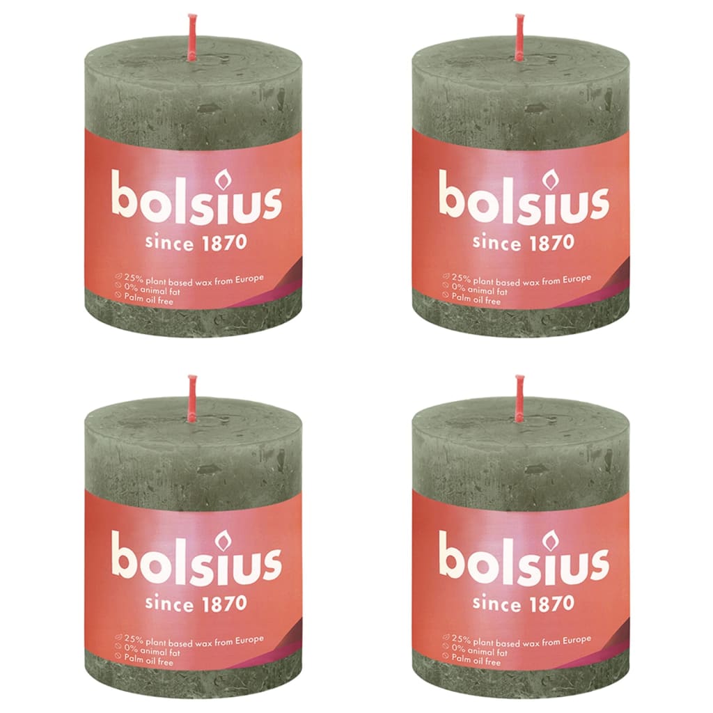 Bolsius Bolsius Stollen Shine 4 st rustikální 80x68 mm čerstvá olivová barva