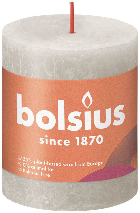 Bolsius Shine Collection rustikale Stumpenkerze 80 68 Sandgrau – Sandgrau