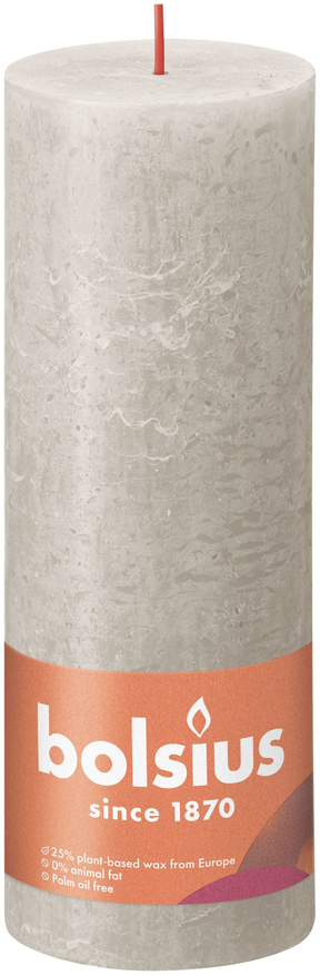 Bolsius Shine Collection rustikale Stumpenkerze 190 68 Sandgrau – Sandgrau