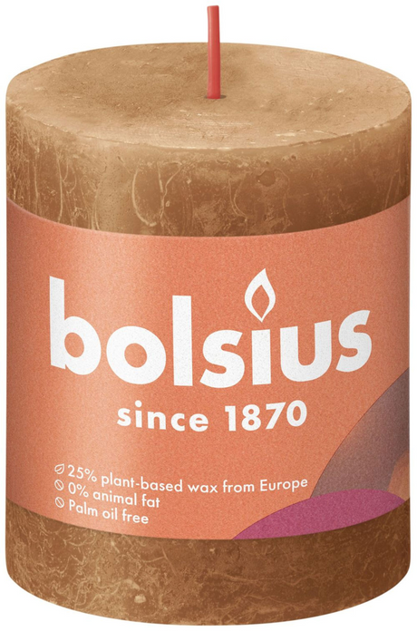 Bolsius Shine Collection rustikale Stumpenkerze 80 68 Gewürzbraun – würziges Braun