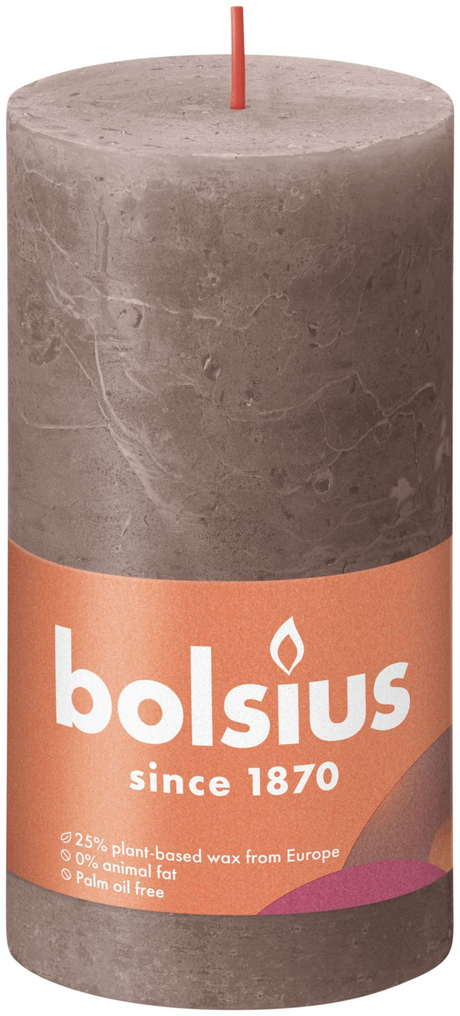 Bolsius Shine Collection rustikale Stumpenkerze 130 68 rustikales Taupe