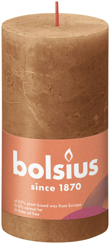 Bolsius Shine Collection rustikale Stumpenkerze 130 68 Gewürzbraun – würziges Braun