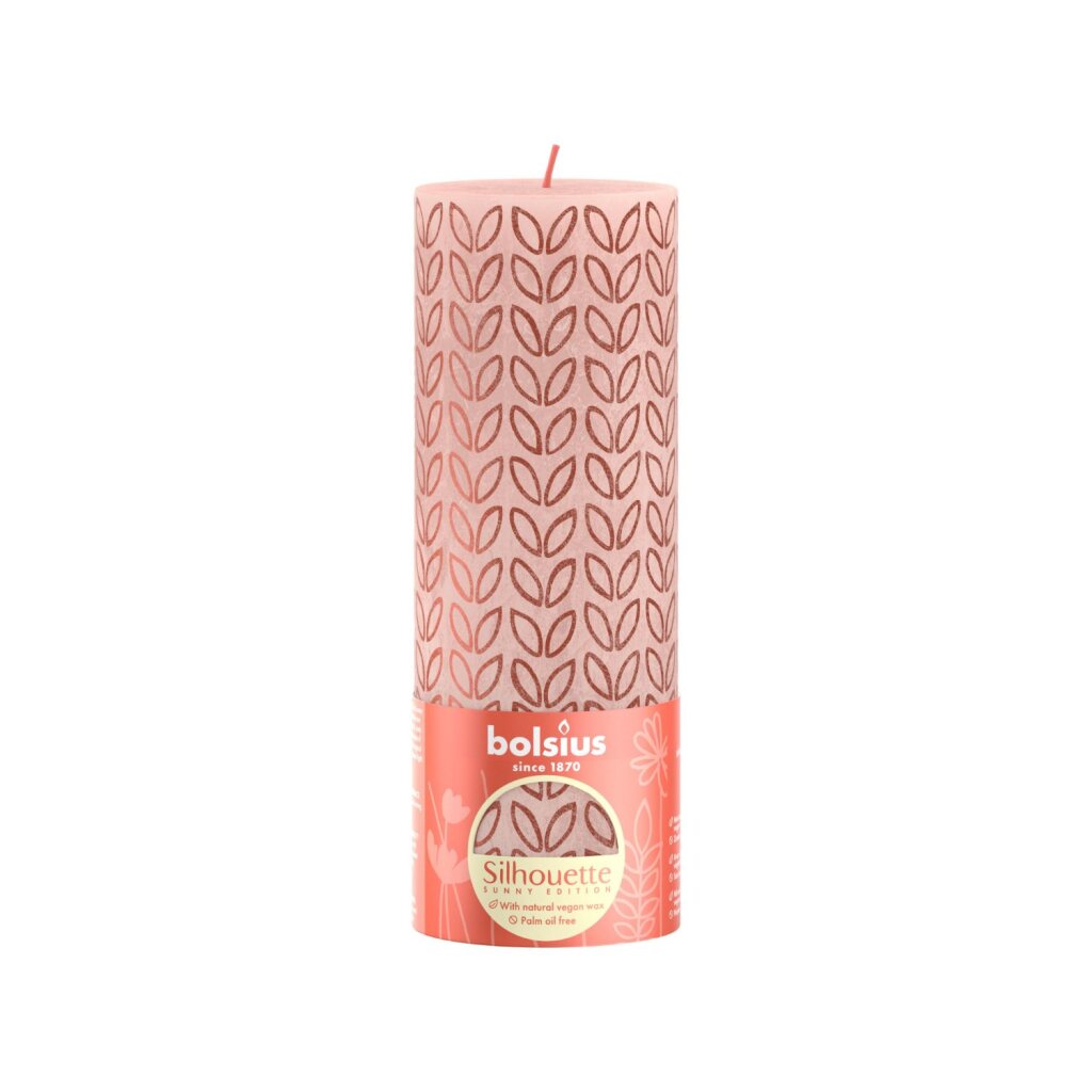 Bolsius Rustic Stub Candle 19x6,8 cm Misty Pink med tryk