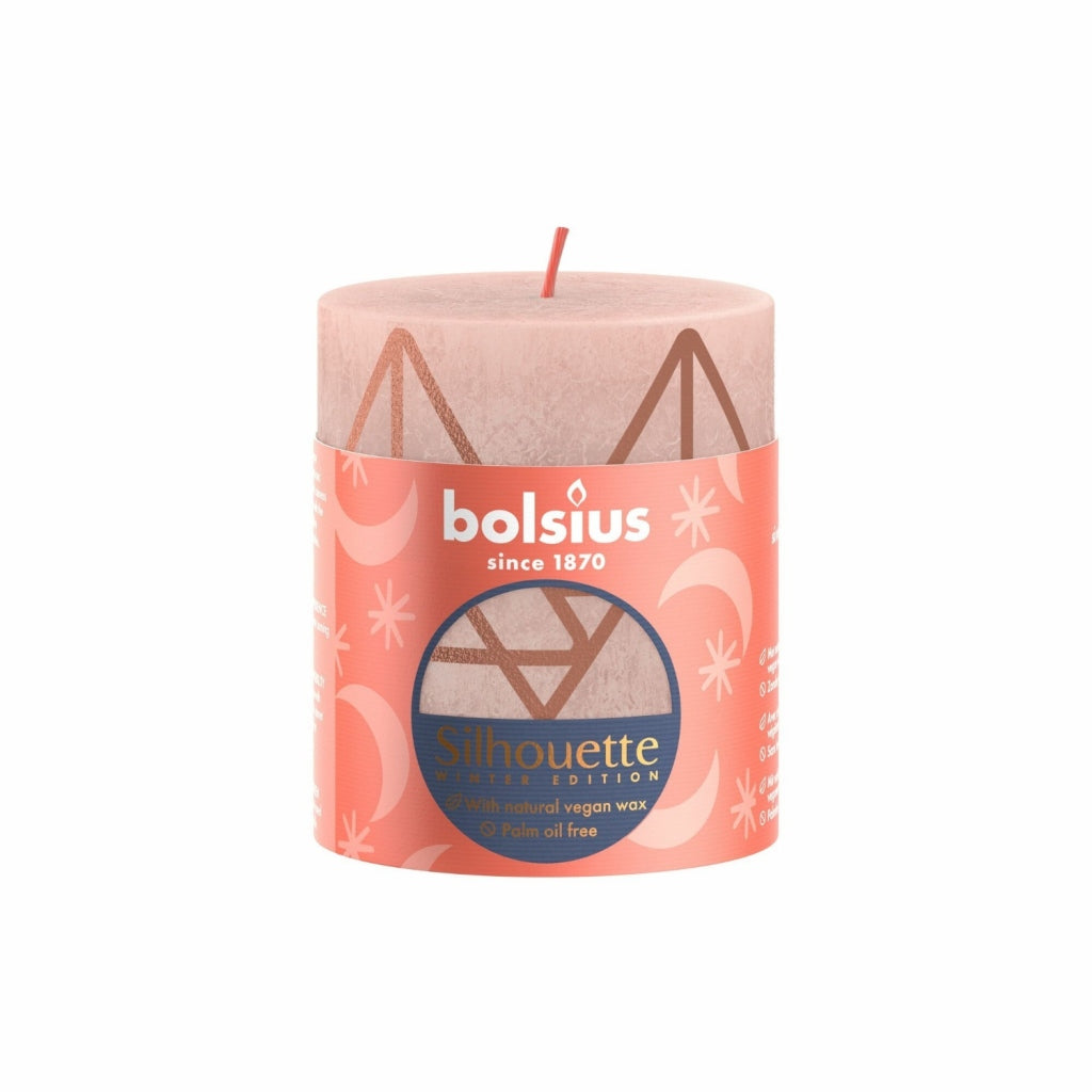 Bolsius Rustic Stub candle 8x6.8 cm Misty Pink with print