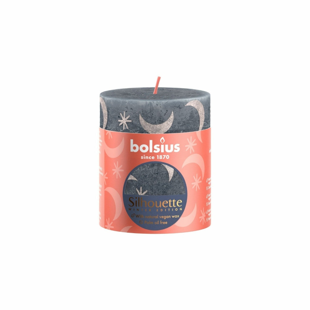 Bolsius Rustic Stub candle 8x6.8 cm slate blue with print