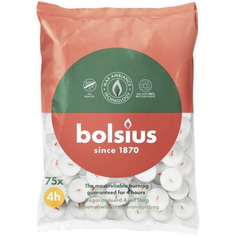 Bolsius Teelicht weiß 4 Stunden Beutel mit 75 Stück