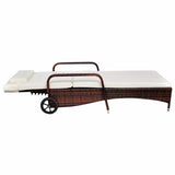 Vidaxl ligbed met kussen en wieltjes poly rattan bruin