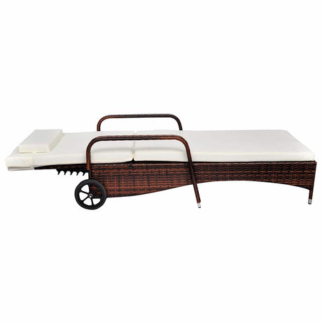 Vidaxl ligbed met kussen en wieltjes poly rattan bruin