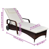 Vidaxl ligbed met kussen en wieltjes poly rattan bruin