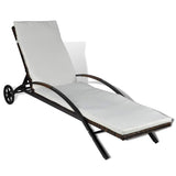 Vidaxl ligbed met kussen en wieltjes poly rattan bruin