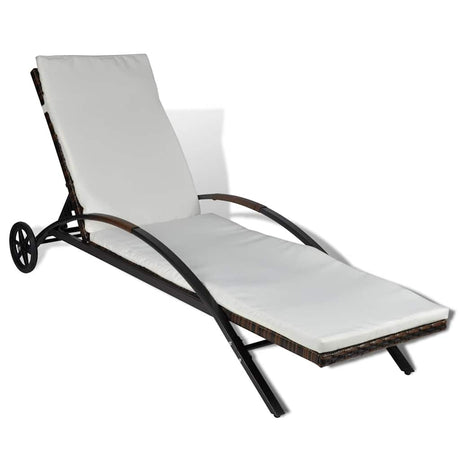 Vidaxl ligbed met kussen en wieltjes poly rattan bruin