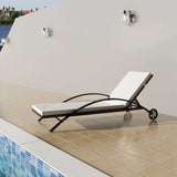 Vidaxl ligbed met kussen en wieltjes poly rattan bruin