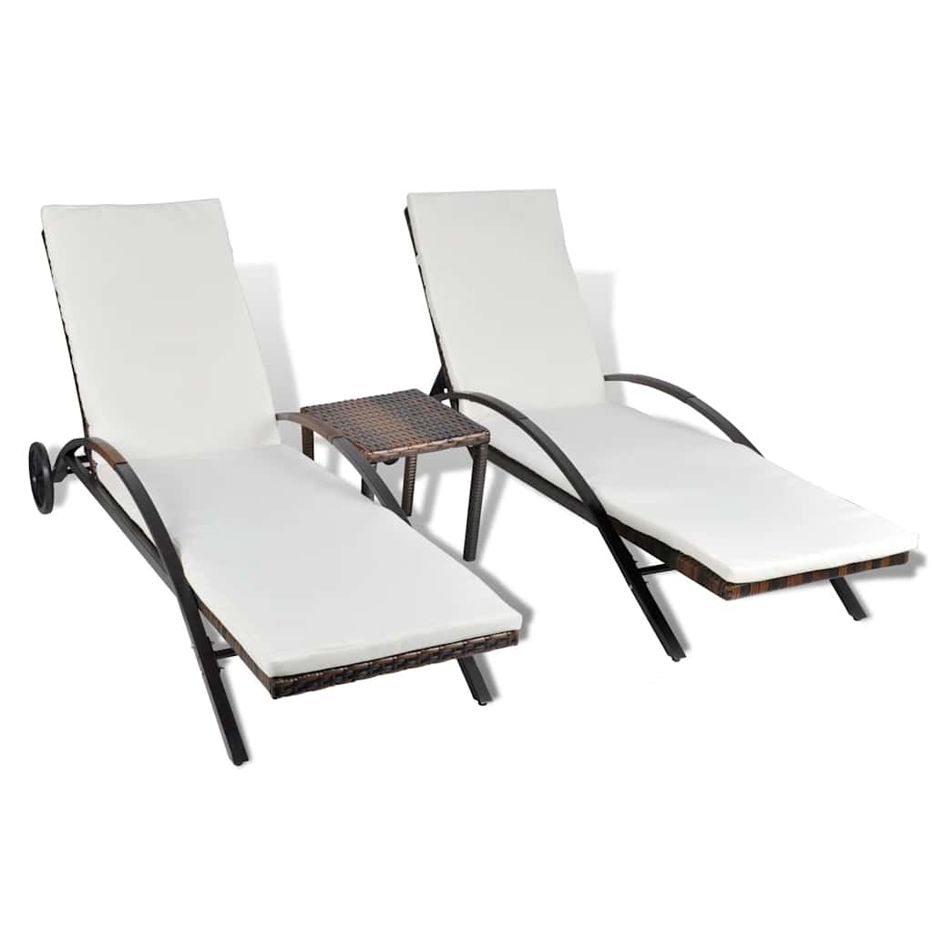 Vidaxl ligbedden met tafel poly rattan bruin