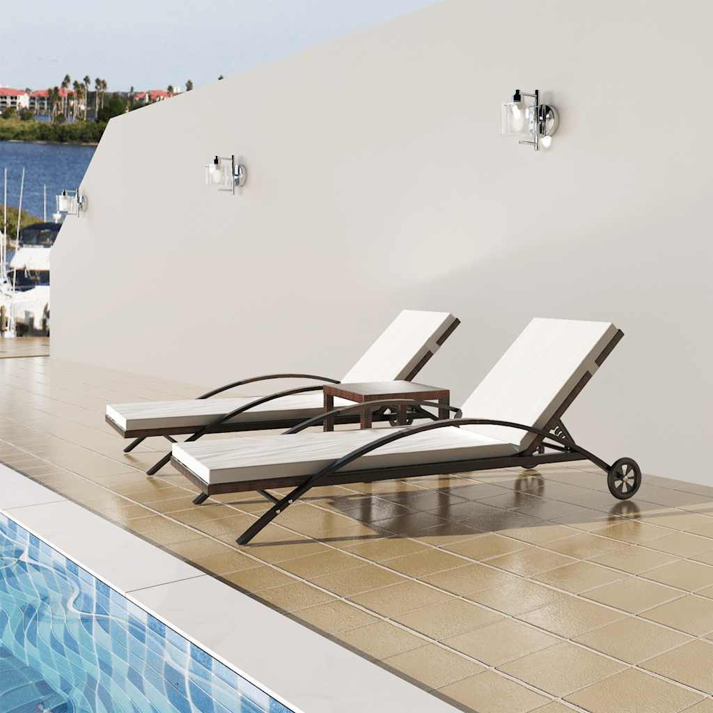 Vidaxl ligbedden met tafel poly rattan bruin