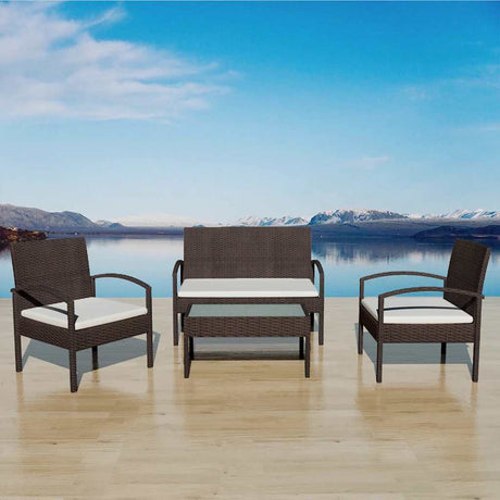 Vidaxl 4-delige loungeset met kussens poly rattan bruin