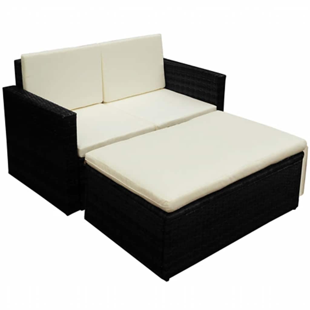 Vidaxl 2-delige loungeset met kussens poly rattan zwart
