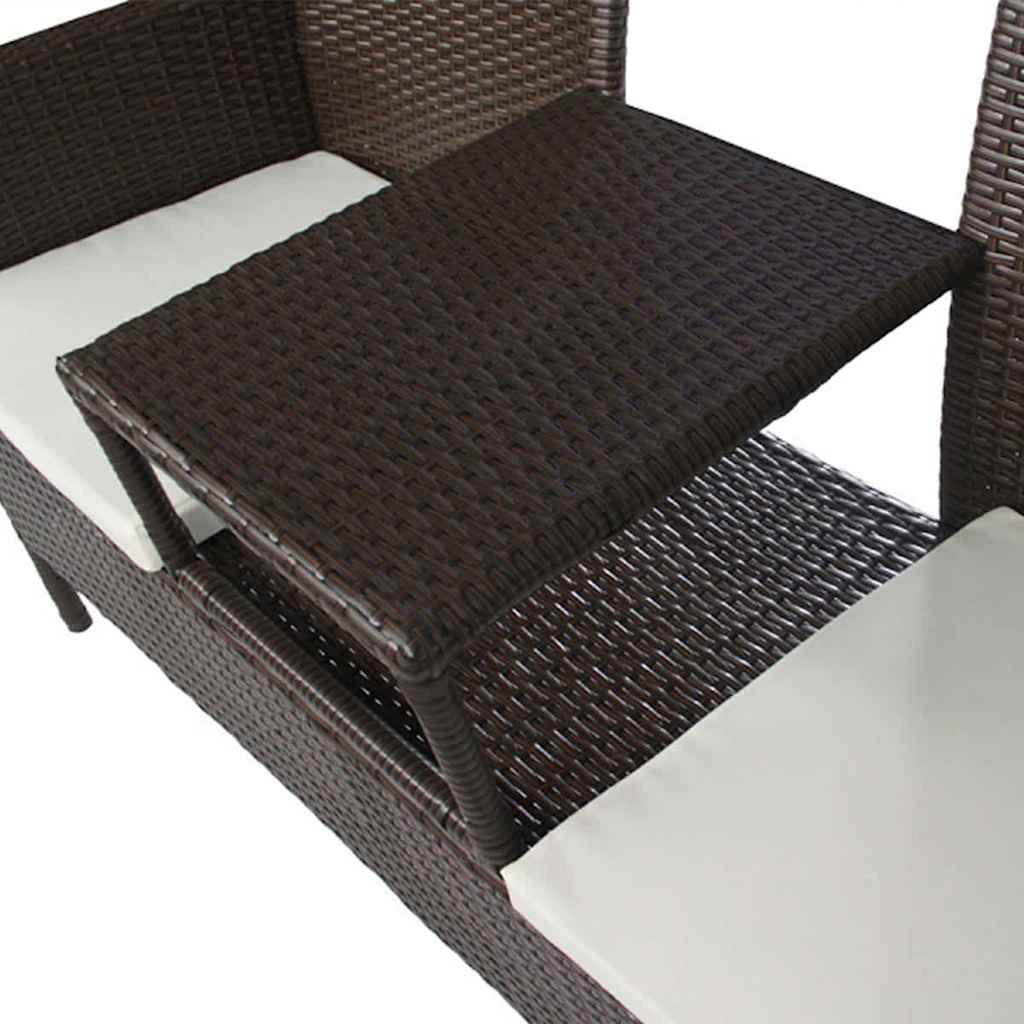 Vidaxl tuinbank 2-zits met tafeltje poly rattan bruin
