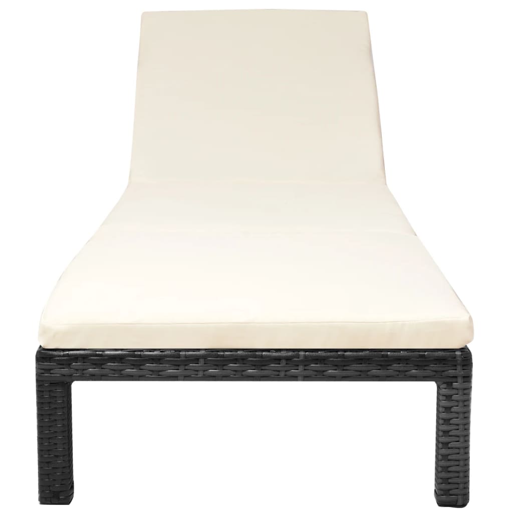 Vidaxl ligbed met kussen poly rattan zwart