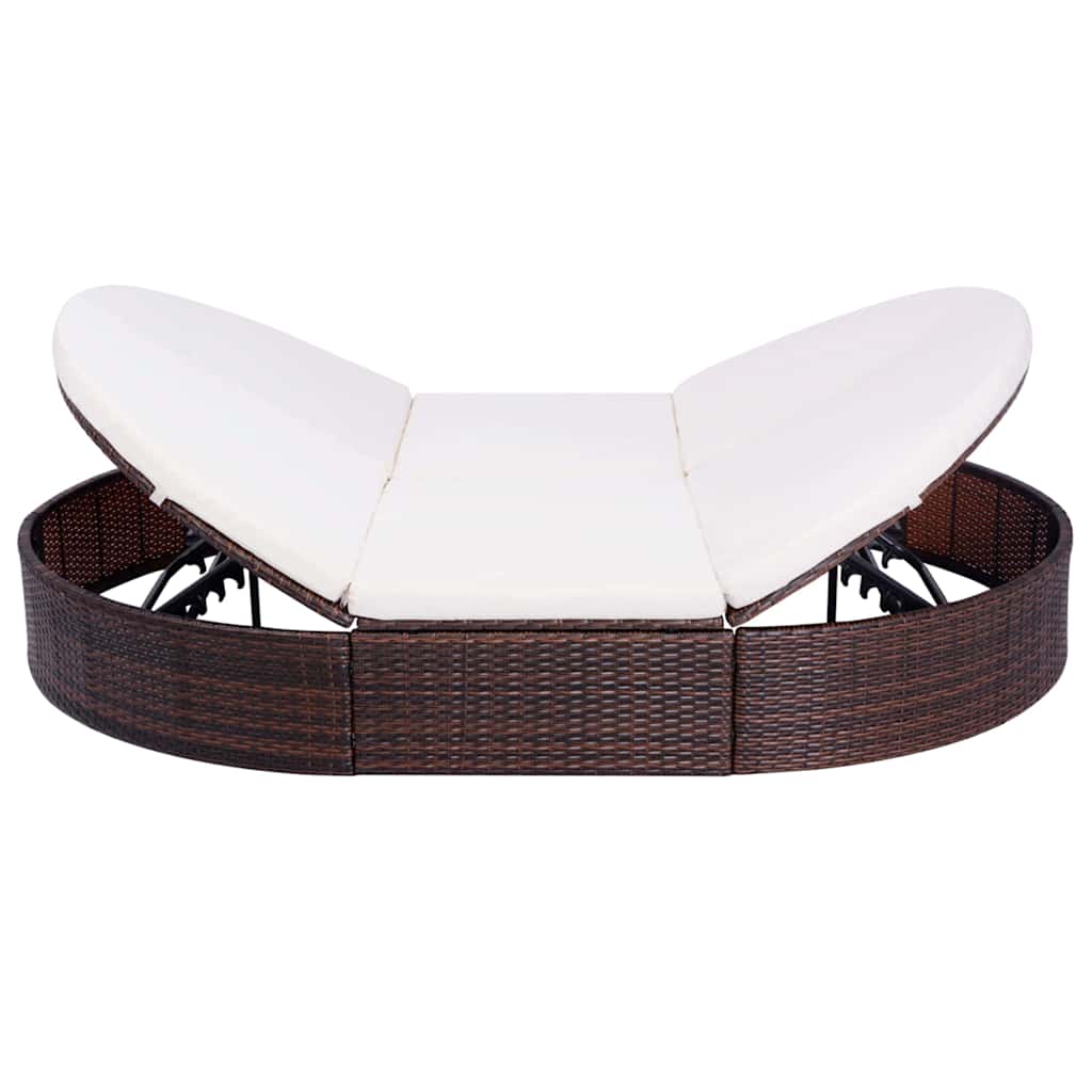 Vidaxl loungebed met kussen poly rattan bruin