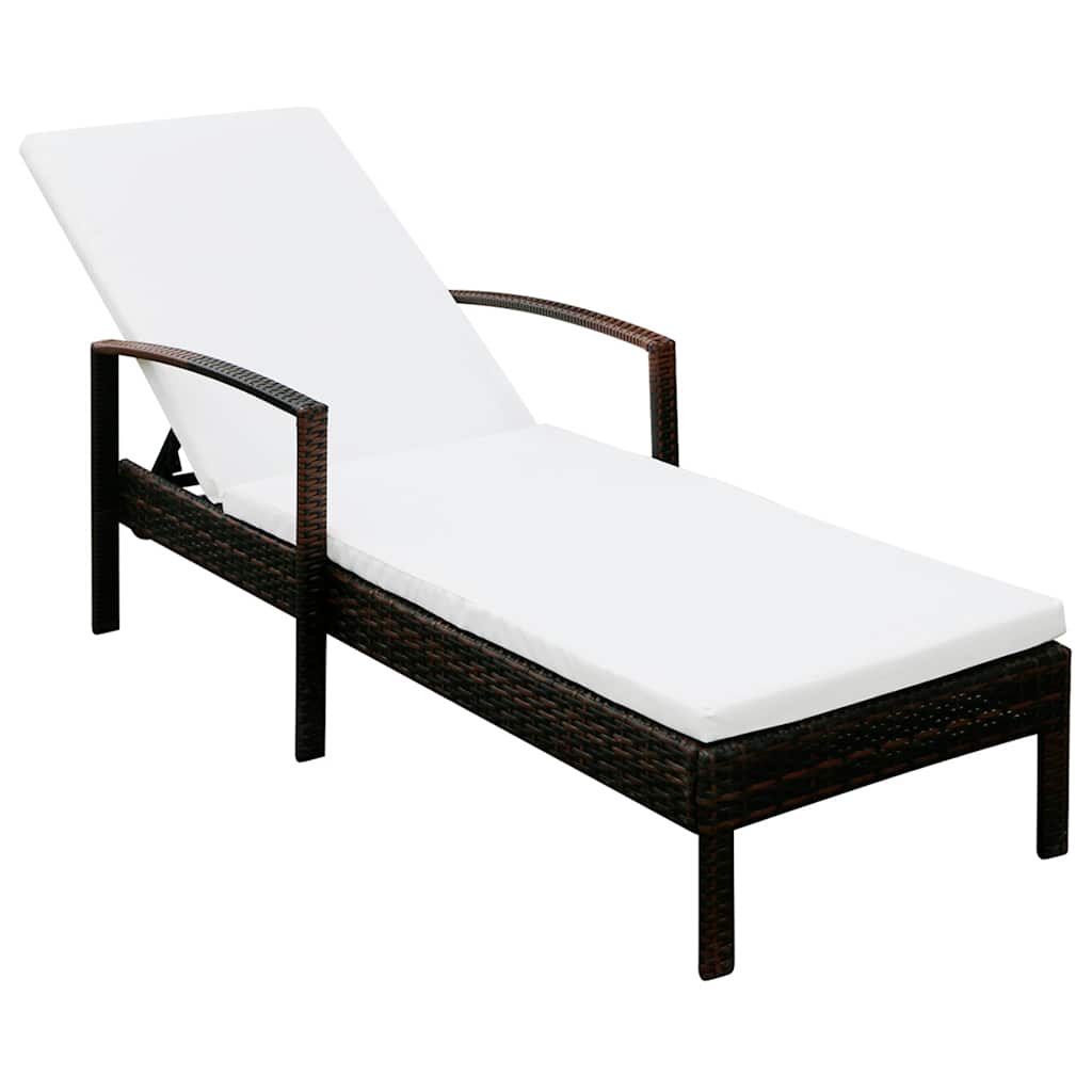 Vidaxl ligbed met kussen poly rattan bruin