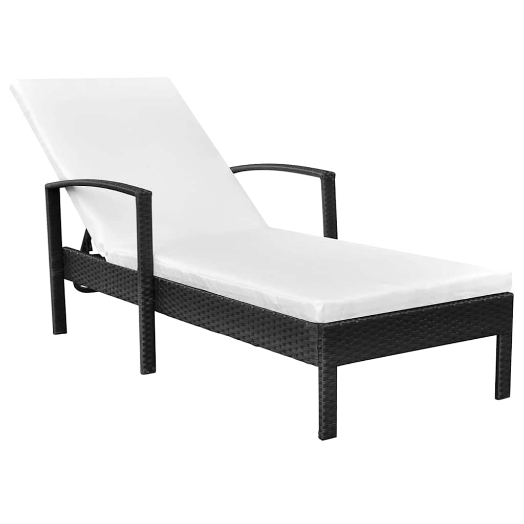 Vidaxl ligbed met kussen poly rattan zwart