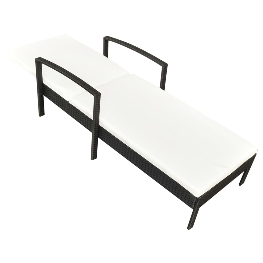Vidaxl ligbed met kussen poly rattan zwart